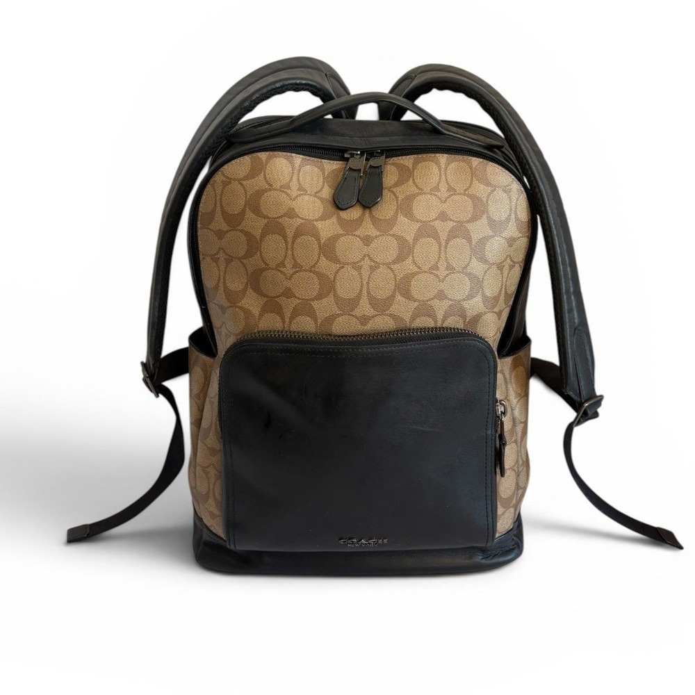 Coach Graham Backpack Signature Canvas Leather Tan Black F38755
